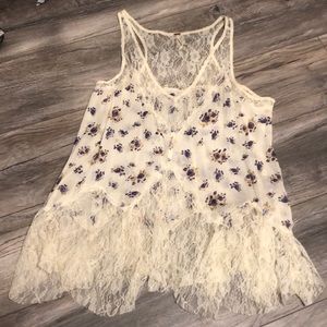 Free People Lacey Floral Print Top